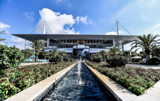 image for a press release - view looking towards Hard Rock Stadium on the fountain plaza