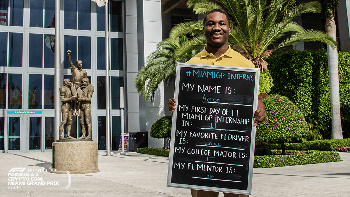 Image of a City of Miami Gardens intern in front of Hard Rock Stadium