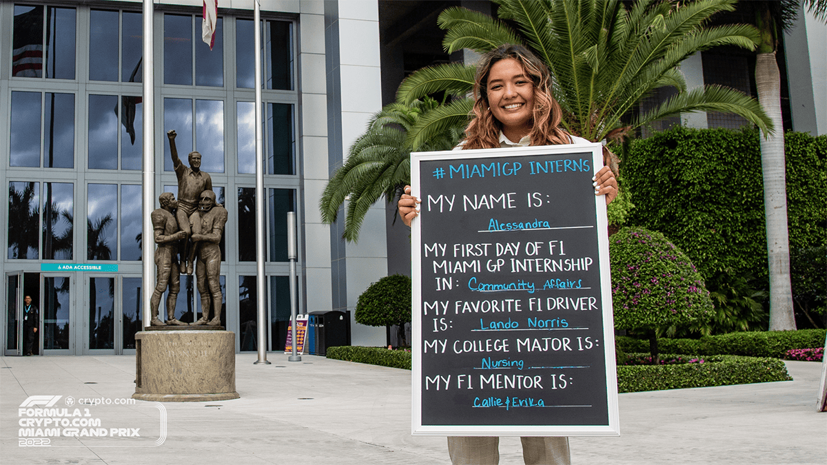 Image of a City of Miami Gardens intern in front of Hard Rock Stadium