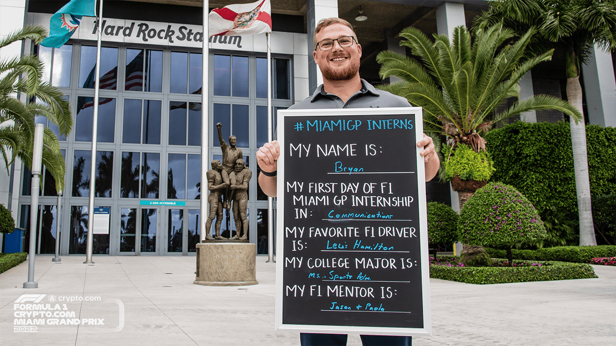 Image of a City of Miami Gardens intern in front of Hard Rock Stadium