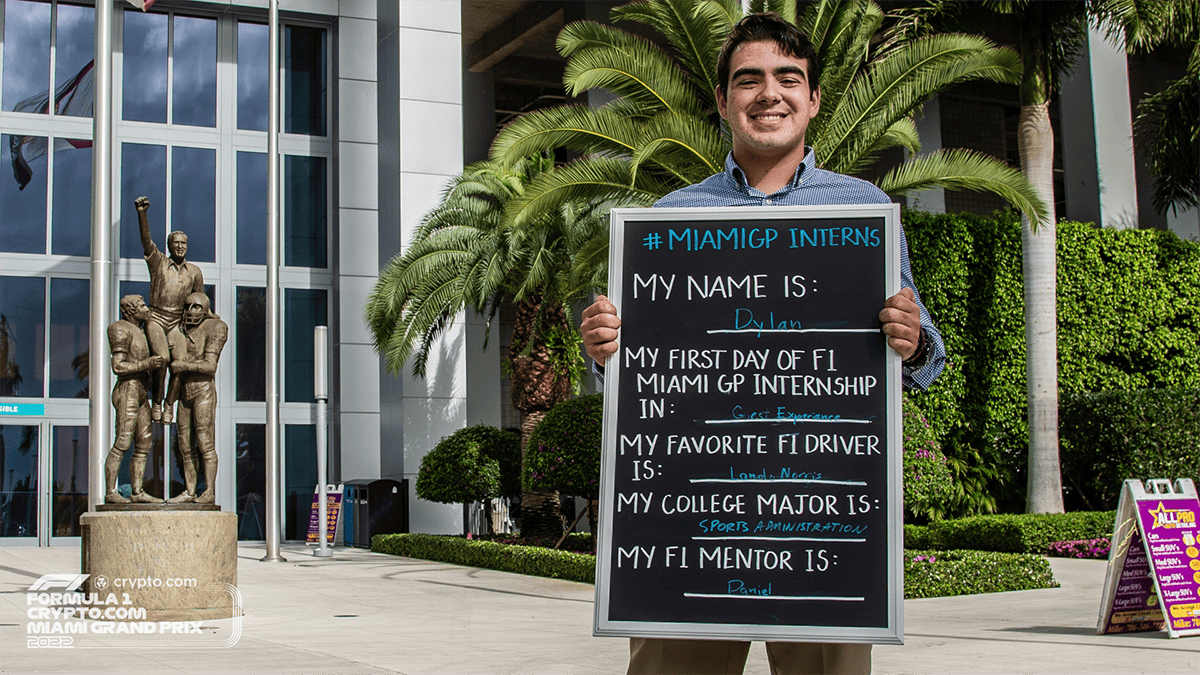 Image of a City of Miami Gardens intern in front of Hard Rock Stadium