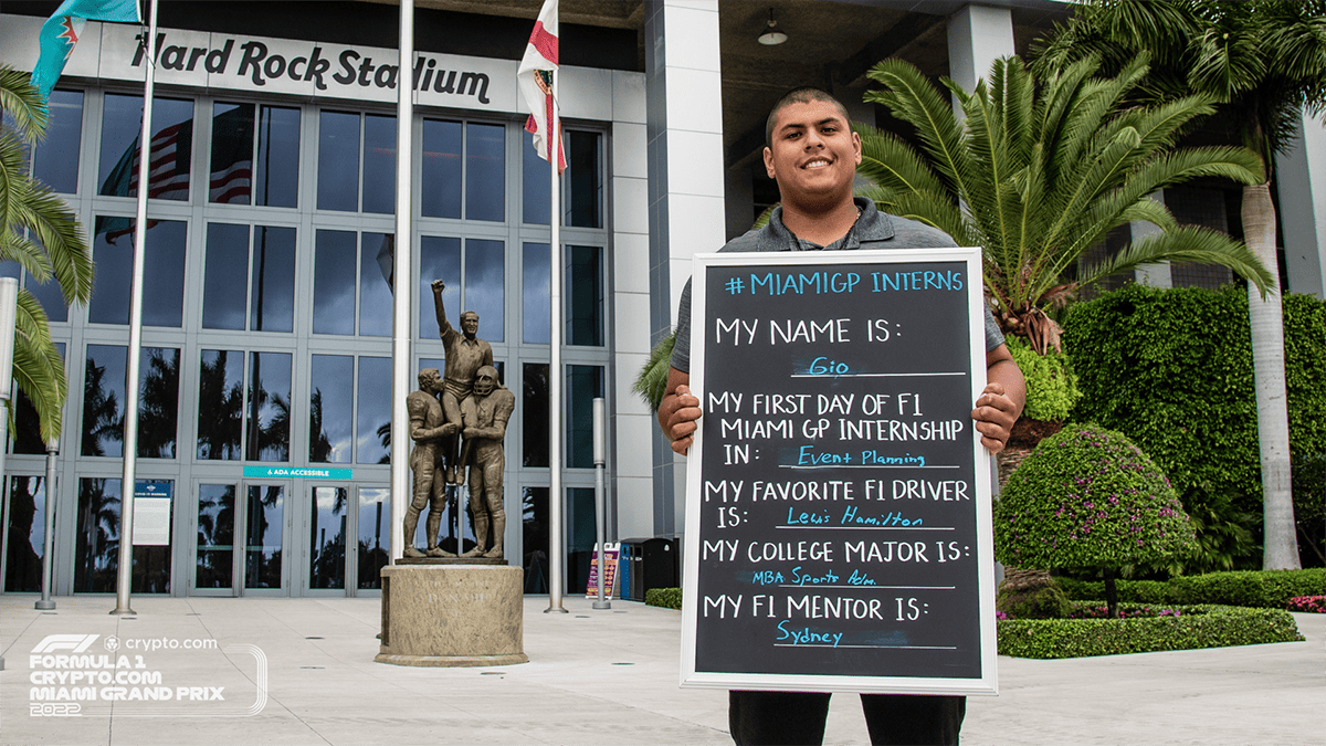 Image of a City of Miami Gardens intern in front of Hard Rock Stadium