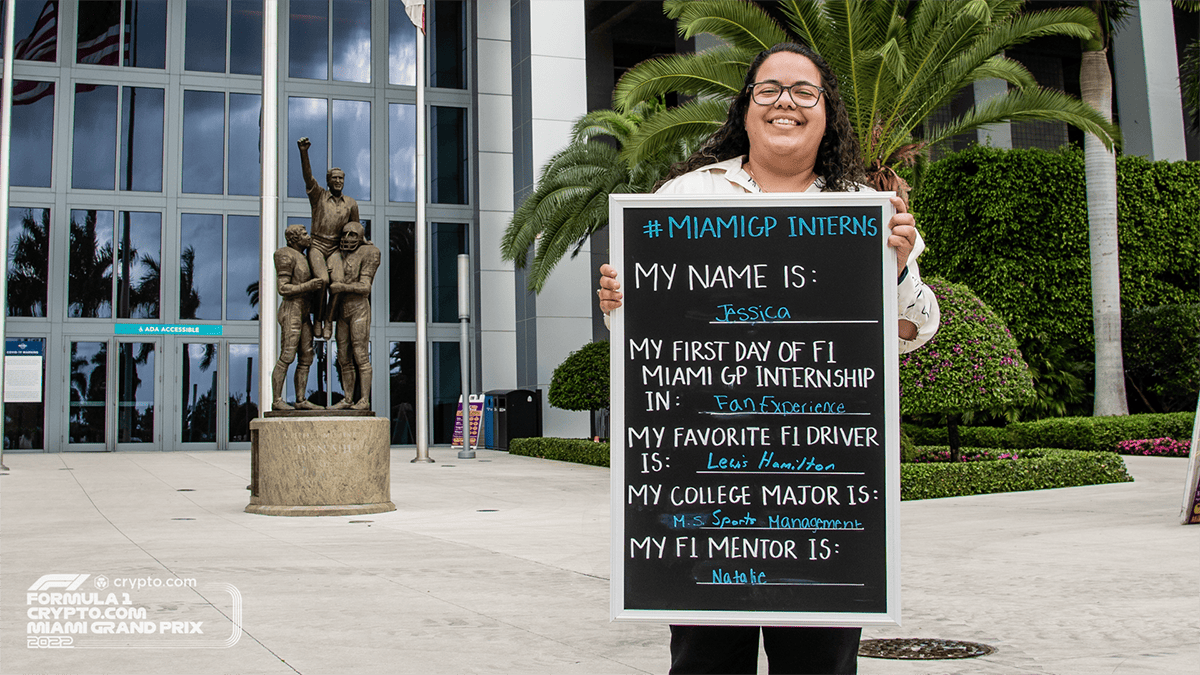 Image of a City of Miami Gardens intern in front of Hard Rock Stadium