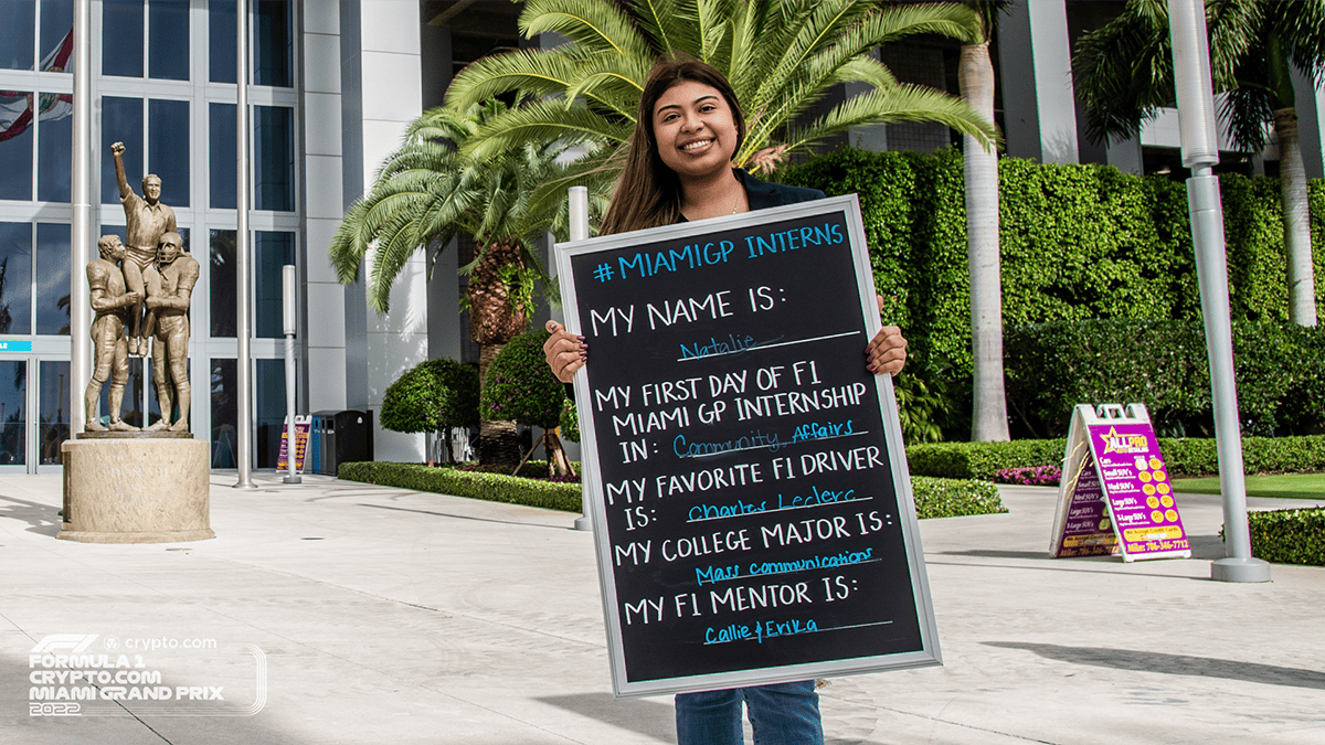 Image of a City of Miami Gardens intern in front of Hard Rock Stadium