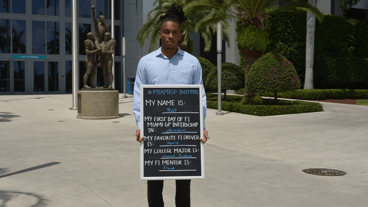 Image of a City of Miami Gardens intern in front of Hard Rock Stadium